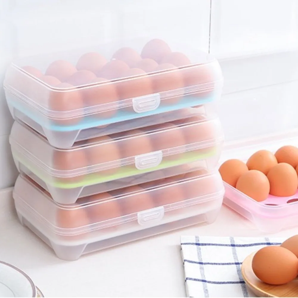 3PCS Portable 15 Grid Egg Storage Box Plastic Blue/Pink/Green Egg Organizer Container Refrigerator Egg Keeper Kitchen Storage