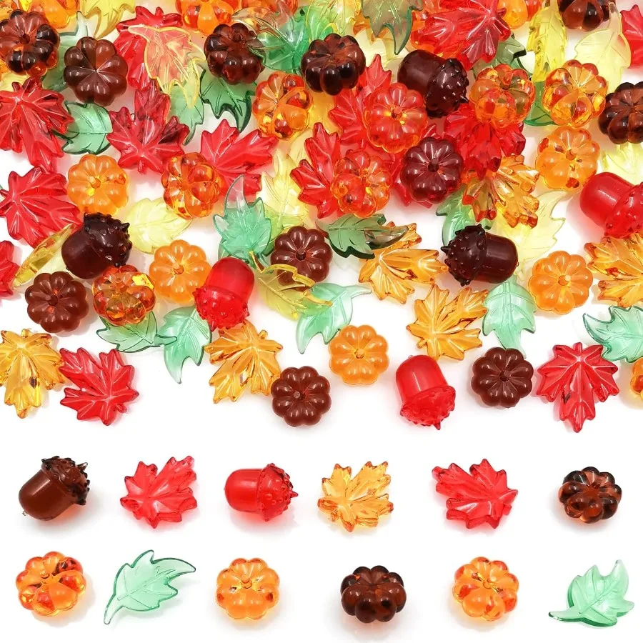 

Fall Vase Filler for Thanksgiving 130 Pcs Acrylic Pumpkin Leaves Maple Leaves Acorn Gems Centerpieces Table Scatters Thankgivin