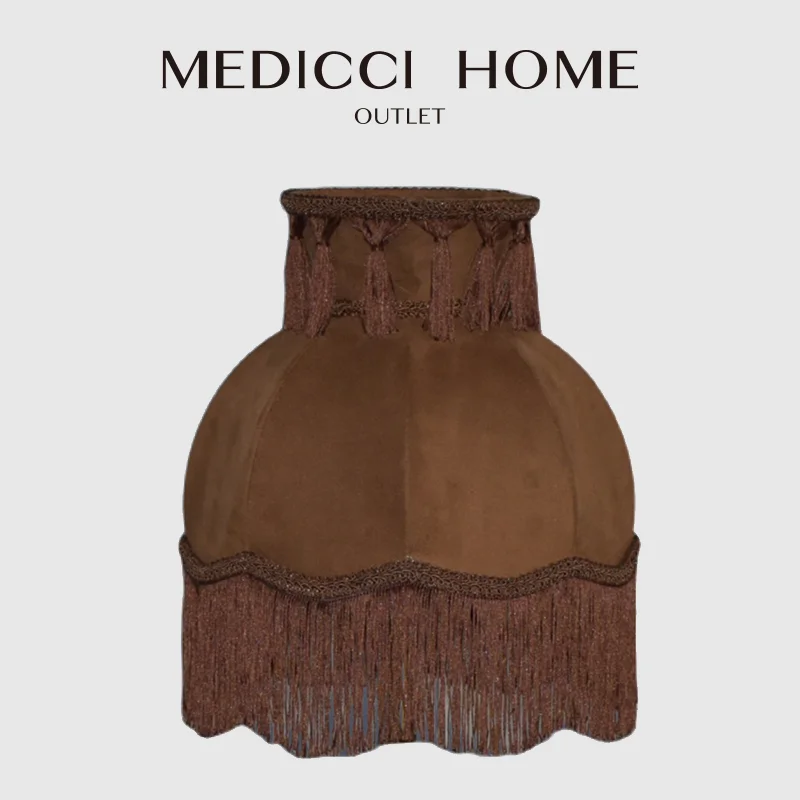 

Medicci Home Vintage Coffee Brown Velvet Lampshades With Tassels Medieval Retro French Light Shade Replacement For Bedside Porch