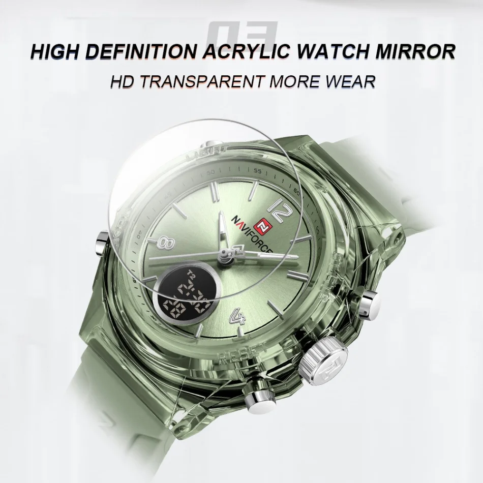 NAVIFORCE موضة الساعات الرياضية للمرأة عرض مزدوج سيدة ريترو أنثى ساعة كوارتز 50 متر مقاوم للماء الطلب الدائري صديقة هدية