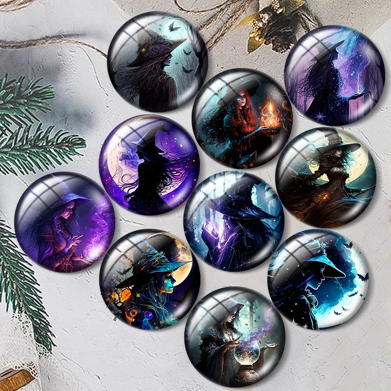 

Fantasy Dark witch10pcs mixed 12mm/18mm/20mm/25mm Round photo glass cabochon demo flat back Making findings