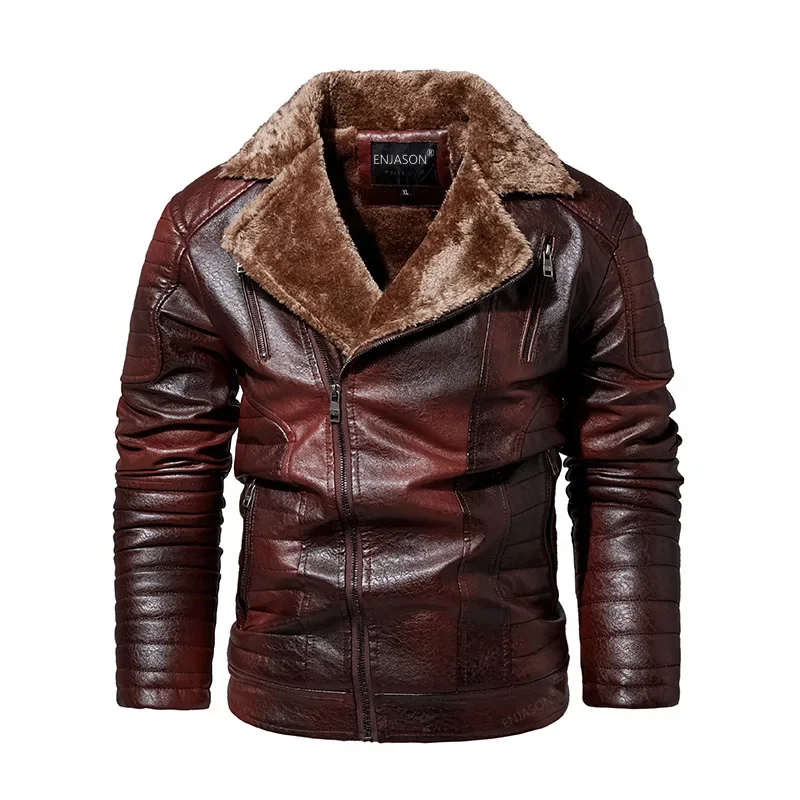 New Winter Warm Leather Jacket Men Thick Fur Linner Fashion Male Motorcycle Parkas Coat Motorcycle PU Jackets Outwear Plus Size