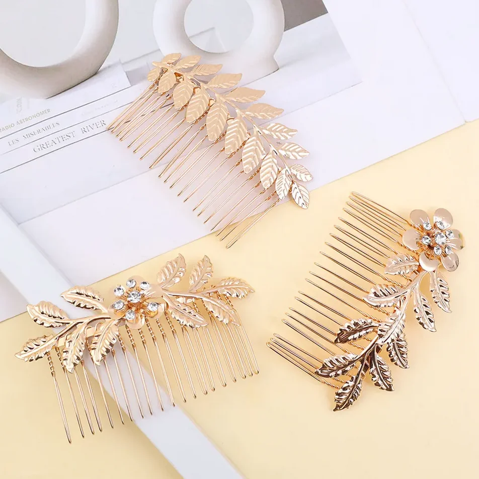 Elegant Wedding Hairpin Claw Gold Color Metal Leaf Hair Styling Tools For Women Crystal Hair Comb Pin Girls Hairclips Jewelry