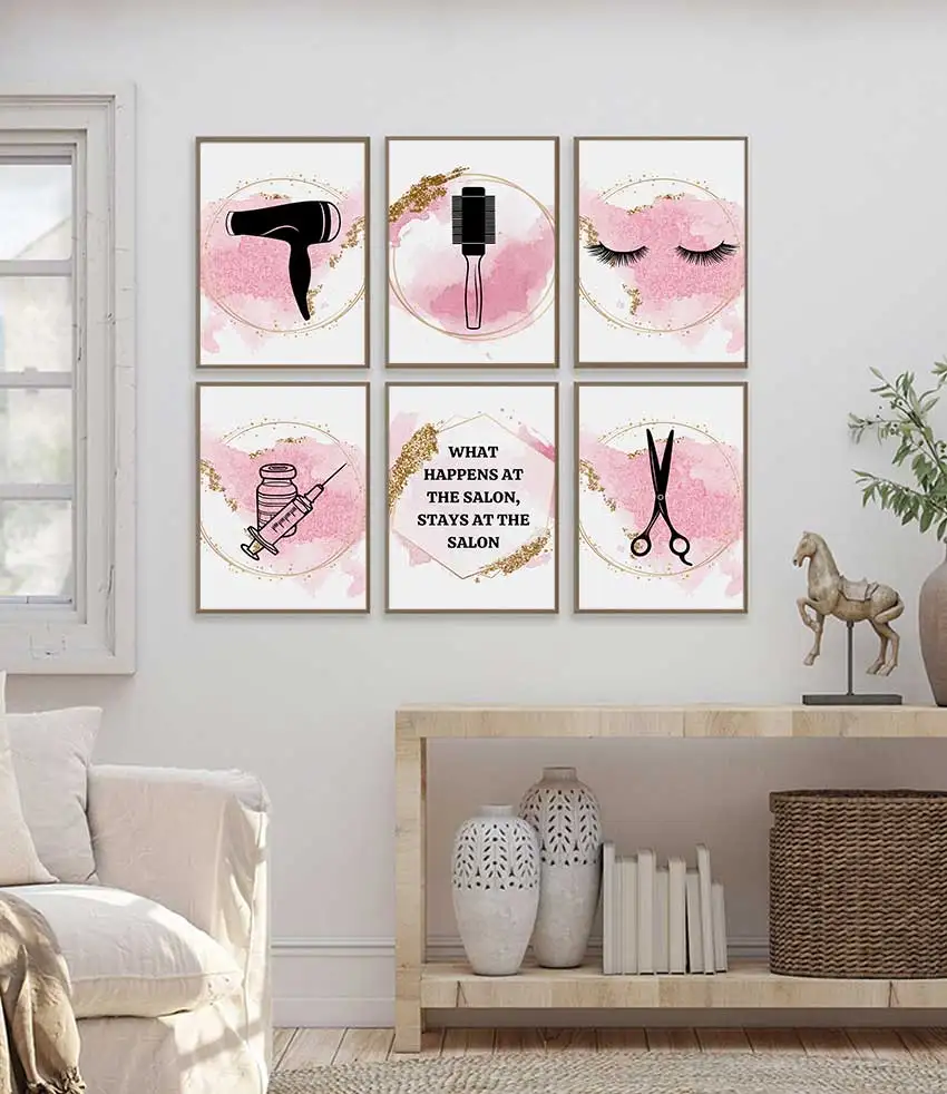 1pc frameless Canvas Painting 1pc frameless Pink Beauty Salon Tools Hair Stylist Nail Minimalist Poster Cosmetology Canvas Paint