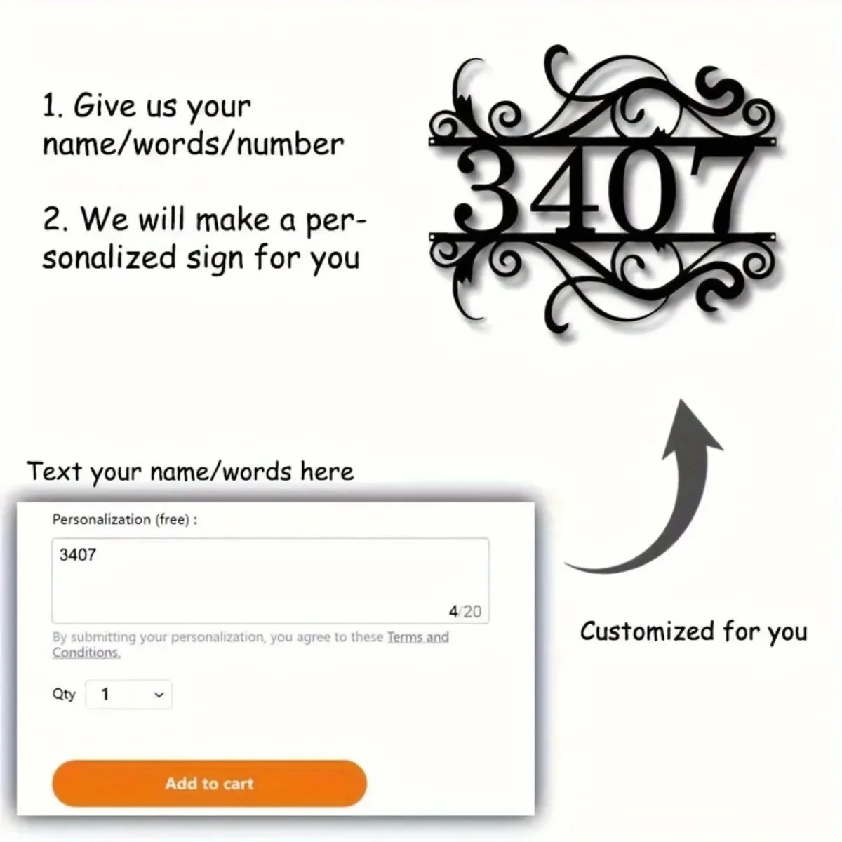 Custom Boho Metal Address Plaque | Personalized with Name & Number | Durable Iron Sign | Suitable for Front Door