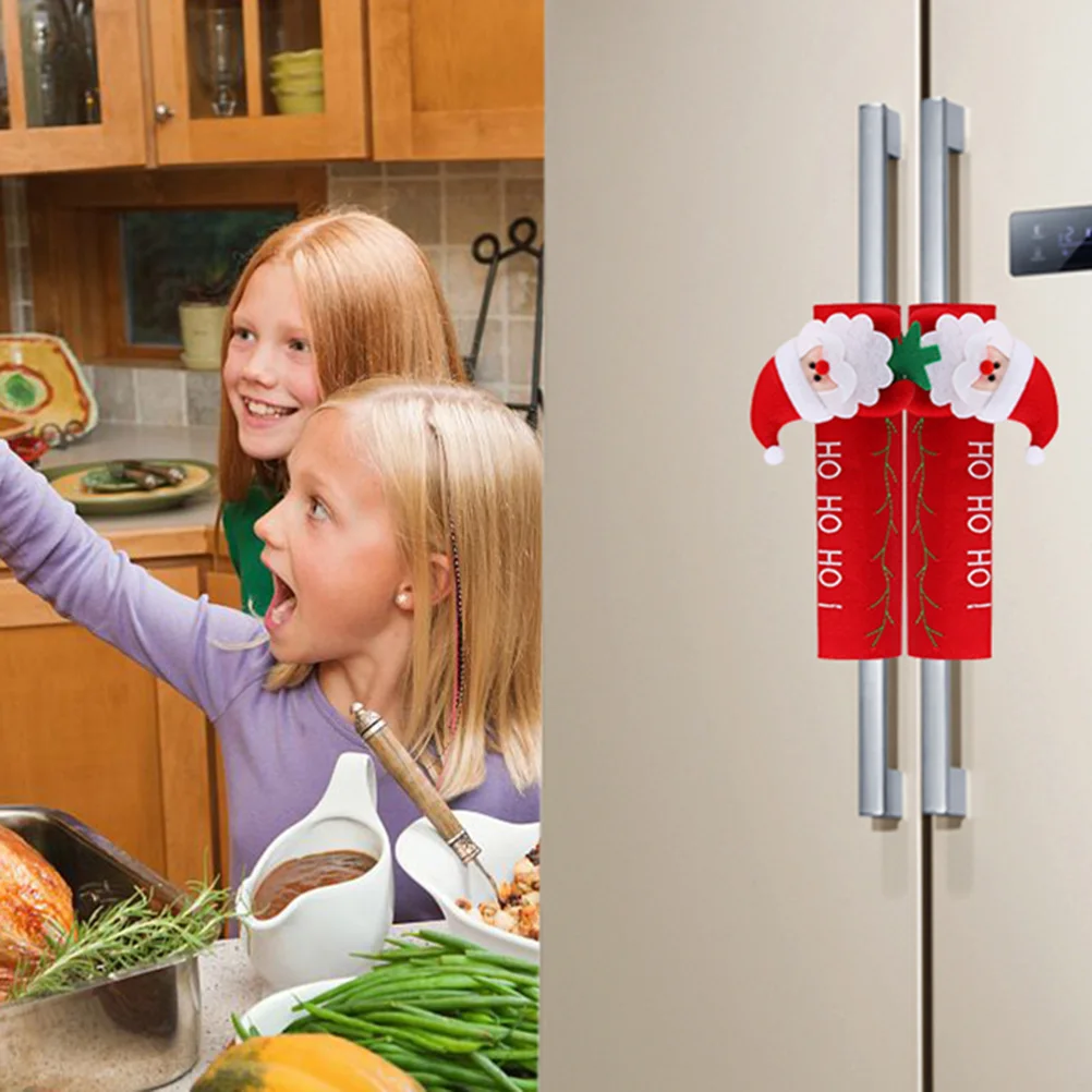 

2Pcs Refrigerator Handle Covers Christmas Embroidered Design Anti-Cold Fabric Protectors for Door Handles Fingerprint Stain