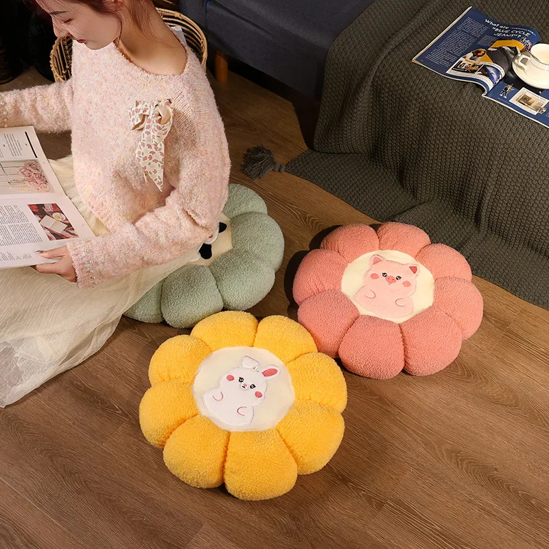 New Creative Petal Animal Plush Cushion Stuffed Plant Flower Shape Piggy Bunny Panda Pattern Soft Car Cushions Pillow Home Decor