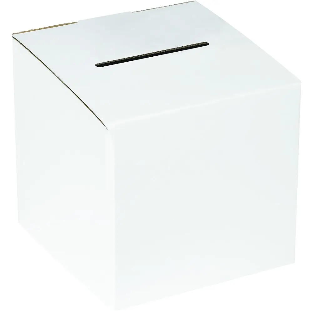 

Коробка для голосования BFMBALLOT из белого гофрированного картона, 10 x 10 x 9-10 дюймов, ящик для предложений, держатель для лотерейных билетов, большая коробка для голосования