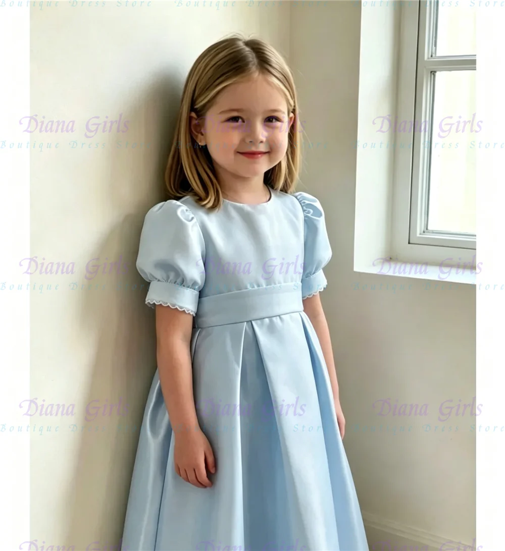 Quality Lovely Ivory Elegant Flower Girl Dress Satin Fluffy For Kids Wedding Birthday Party Evening Ball Gowns Customisable