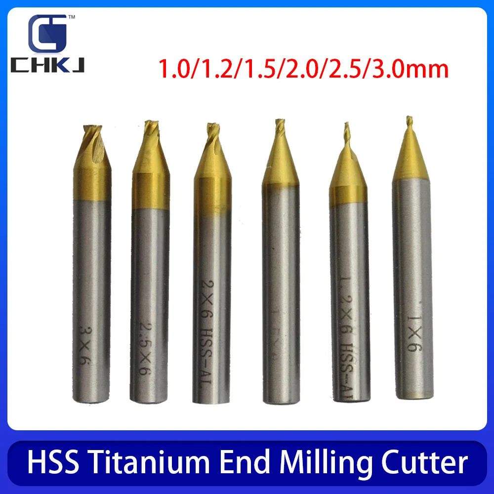 

CHKJ 1.0-3.0mm 4 Flutes HSS Titanium End Mill Cutter Bits for CNC Key Cutting Machine End Milling Cutter Engraving Edge Cutter