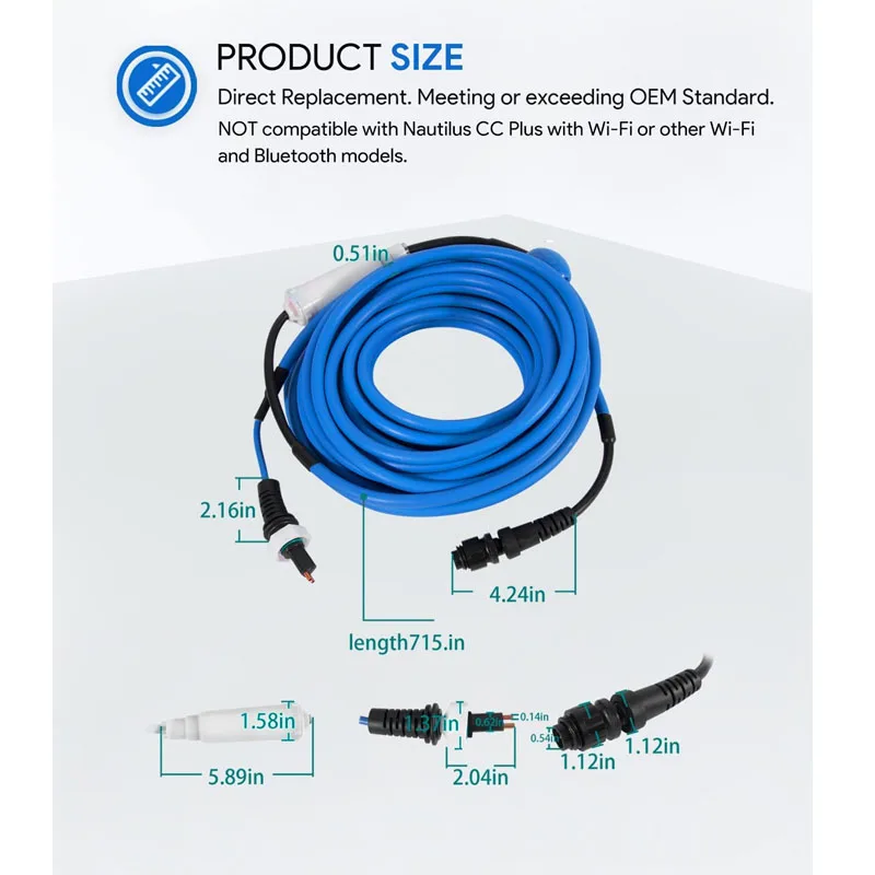 9995862 60FT Cable and Swivel DIY - 2 Wire - for Dolphin Robotic Pool Cleaners M200 for Nautilus CC Plus (18 M) -Blue