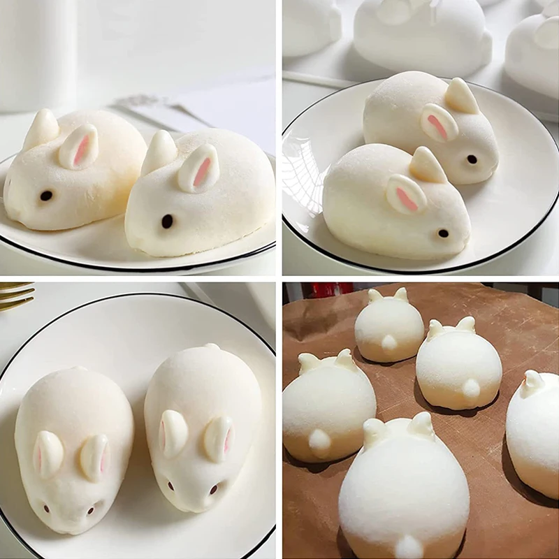 Molde de conejo de silicona para Fondant, molde de conejito para pastel de Chocolate, Decoración de Pastel de Mousse de 6 cavidades, molde para hornear de postre, modelo de vela DIY