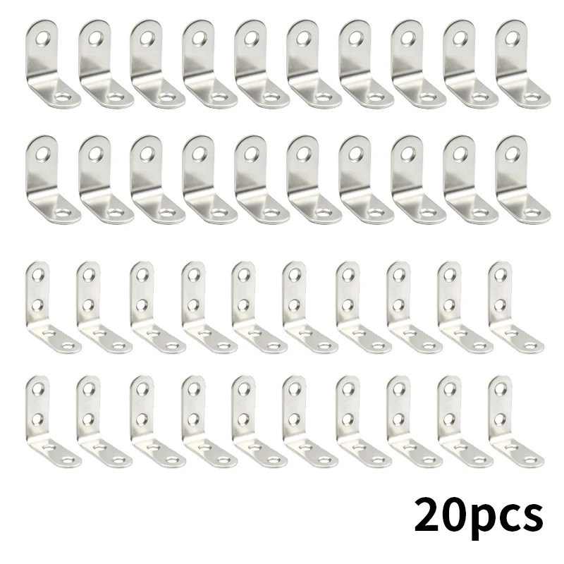 20PCS Black Stainless Steel L Shaped Bracket 90 Degree Right Angle Corner Brackets with Screw for DIY Wood Furniture Cabinet