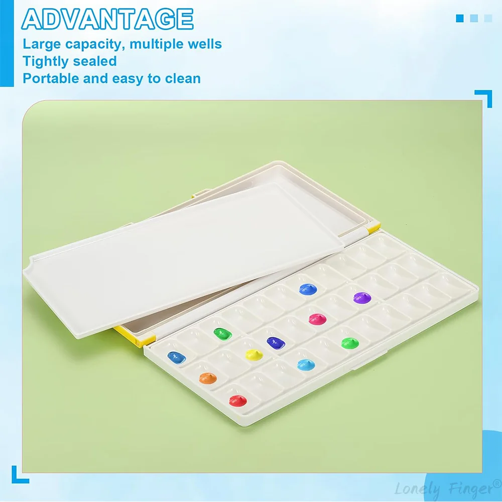 Caja de paleta de colores para almacenamiento de pintura de 33 pozos, plegable hermética desmontable con paleta de pintura de área adicional para acuarela Gouache