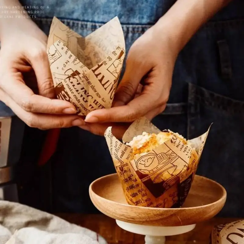 50 Pcs Retro Newspaper Style Cupcake Liners Paper Baking Cups For Wedding Birthday Party Bakeware