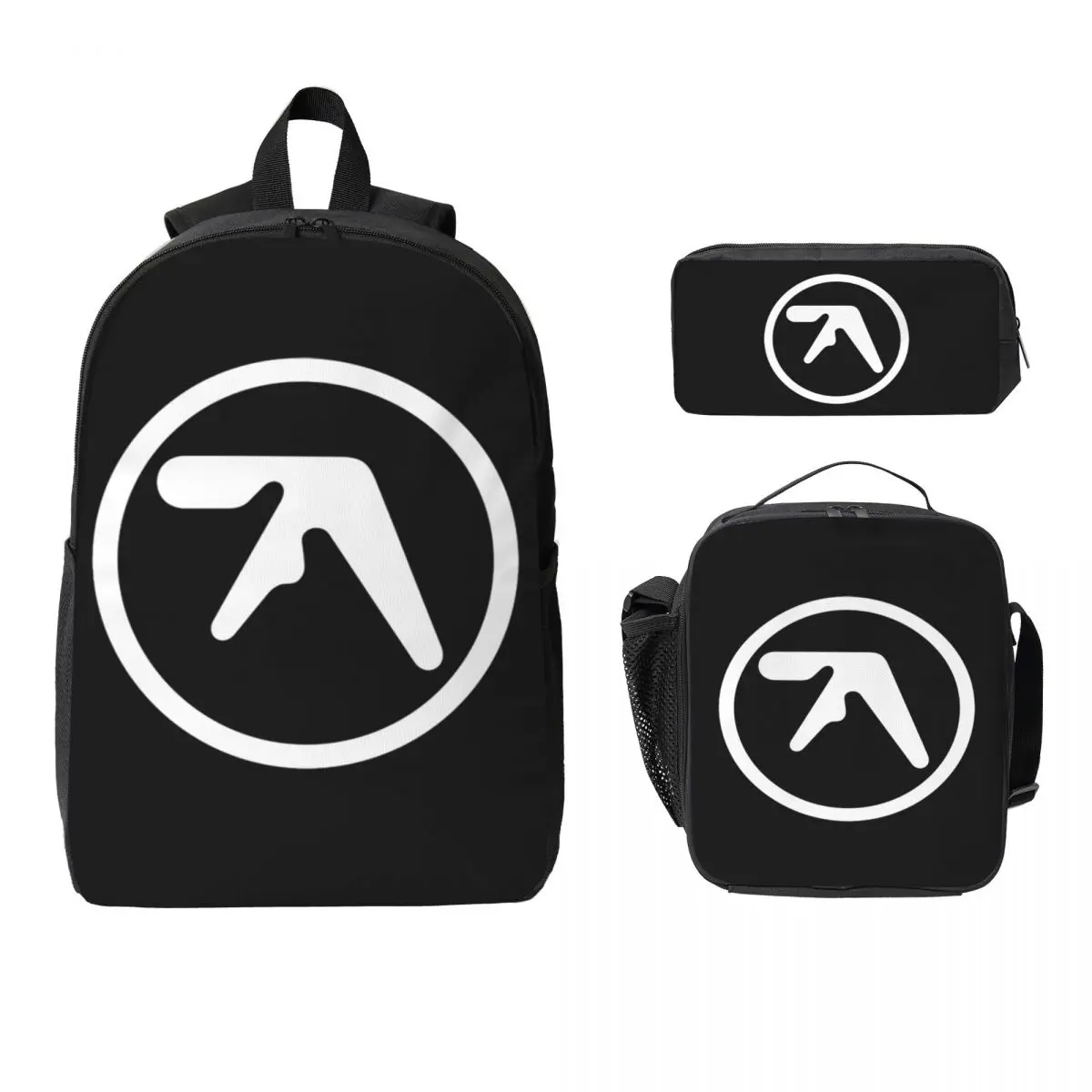 Aphex Twin Creative Y2K Logo Backpack Boys Girls BookBag School Bag Computer Shoulder Bags 3ps Insulated Lunch Bag Pencil Case