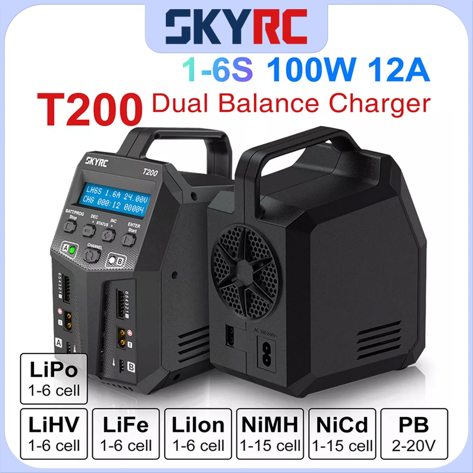 

SKYRC T200 T400 T100 AC/DC Lipo Battery Dual Balance Charger Discharger for Traxass Airsoft Drone RC Battery Charger Fast Charge