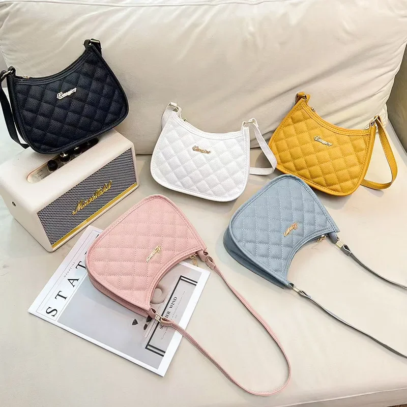 

2024 New Ladeis Handbags Lychee Pattern Armpit Bag Soft Fabric Fashion Simple High Sense Shoulder Bag