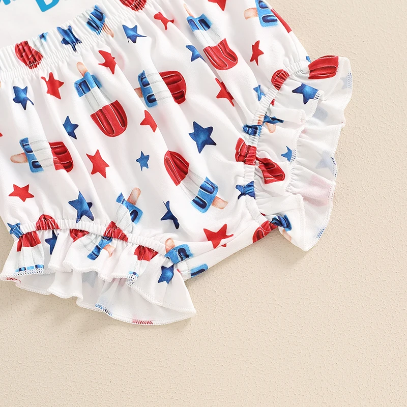 2024-04-12 Lioraitiin Baby Girls Independence Day Set, Sleeveless Popsicle Print Romper with Stars Shorts Hairband Summer Outfit