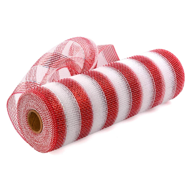 

Red & White Candy Cane Decor Mesh Roll 26cmx10yard Christmas Wreath Tree Stripes Christmas Ribbon Candy Decoration