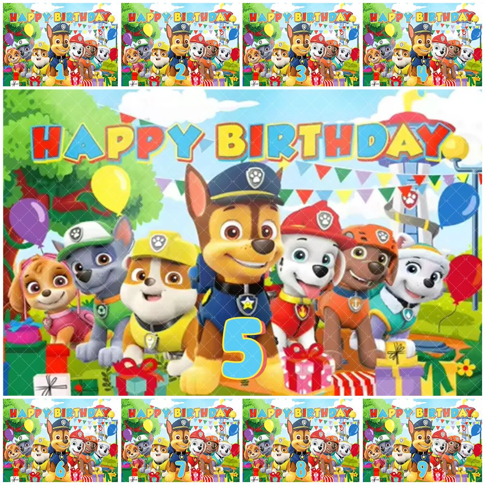 

Anime PAW Patrol Child Birthday Party Decoration Puppy Dog Backdrop Cloth Photography Background Customized Numbers Boy Gift Toy