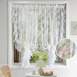 French Lace Jacquard Curtains Retro Luxury Butterfly Lotus Edge Sheer Voile for Living Room Balcony Bay Window Screen