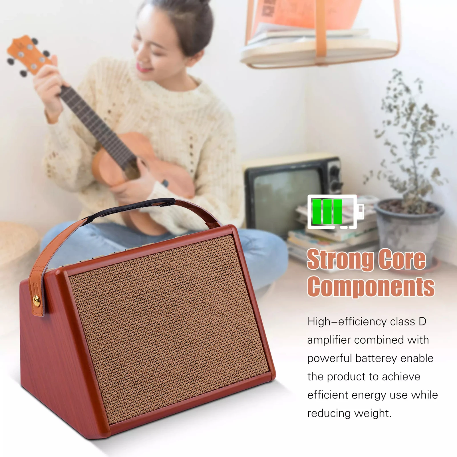 ammoon AC-25 25W Portable Acoustic Guitar Amplifier Rechargeable Amp Wireless BT Speaker Indepedent Reverb Volume Tone