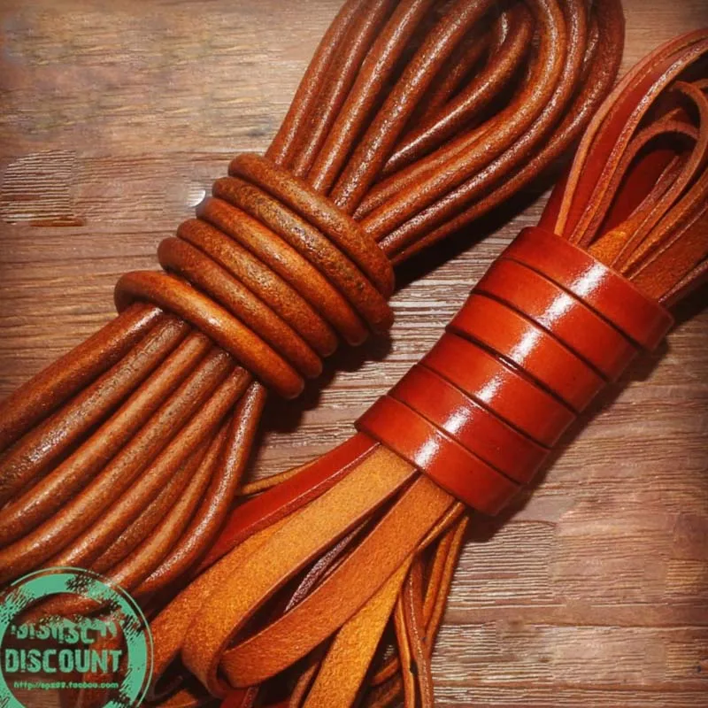 REGELIN 2meter Retro Brown Cow Leather Strap Findings 2/3/4/5/6/8/10mm Flat/Round Leather Cord String Rope DIY  Bracelet Making