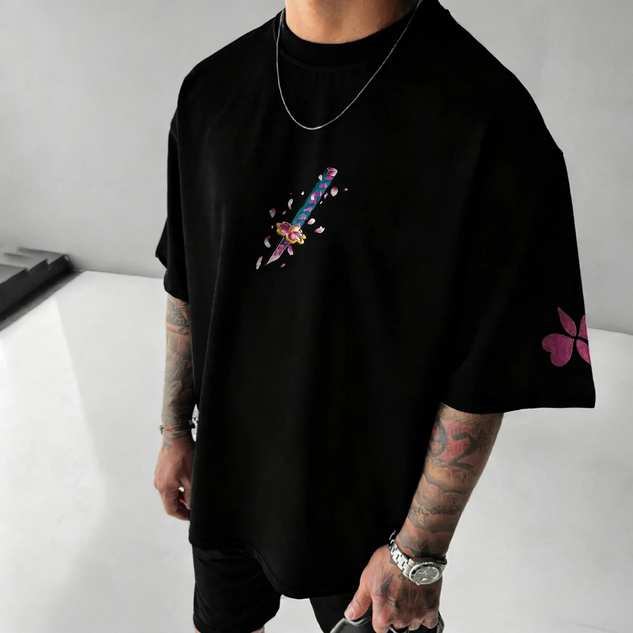 鬼滅の刃アニメコラボTシャツ2025夏メンズ新作煉獄杏寿郎プリントゆったりカジュアルプラスサイズ親子トップス