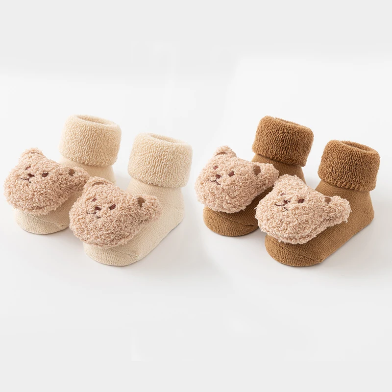 Two Pairs of Autumn and Winter Cute Wool Circle and Fleece Thickened Baby Mid-tube Non-slip Floor Socks for Toddler Shoes