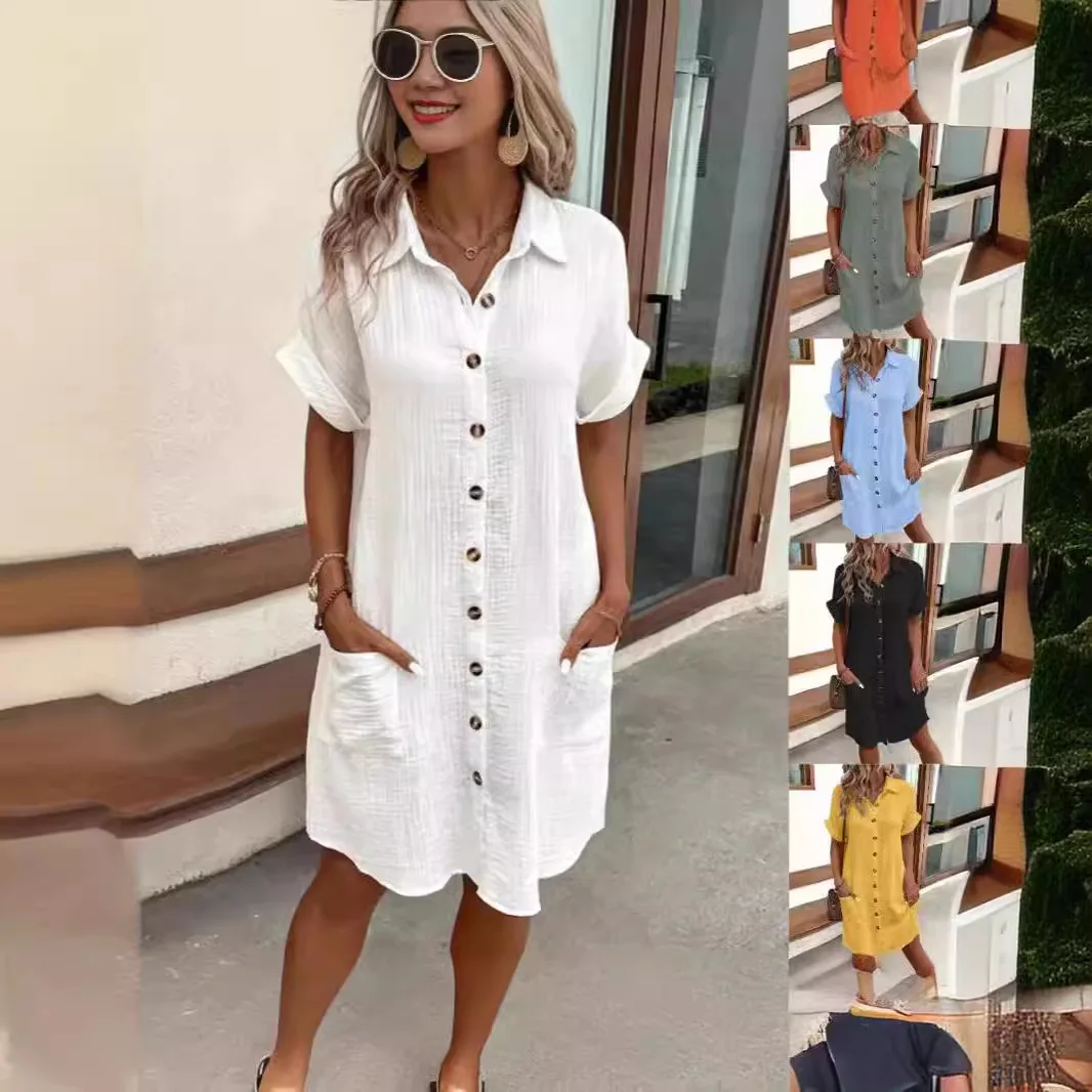 

V Neck Button Down Dress Women Spring Summer Simple Solid Color Maxi Dresses Casual Sleeveless Sundress Boho Beachwear