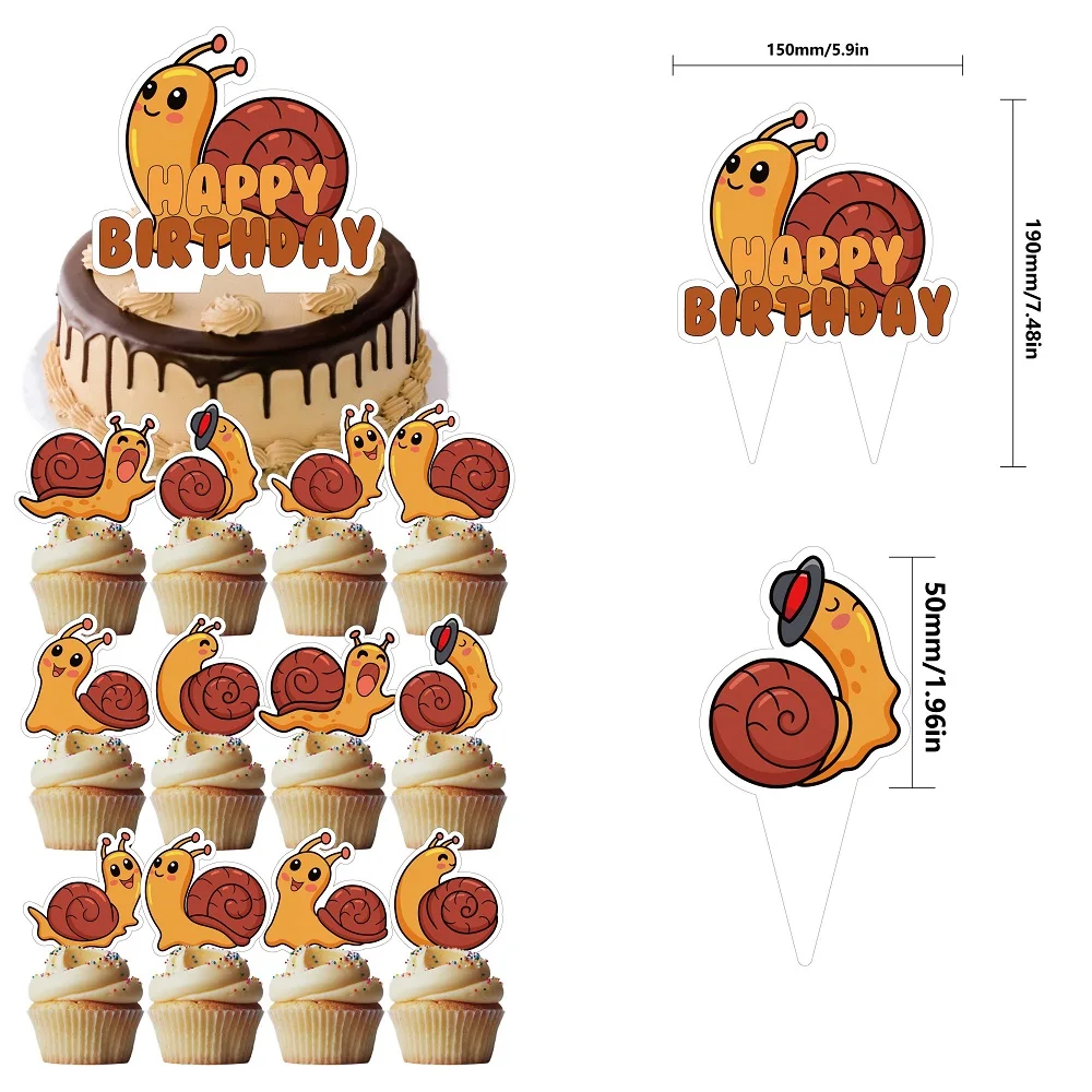 Snail Cake Decoration,Animal Theme Happy Birthday Cake Insert,Snail Cake Toppers,Snail Happy Birthday Banner