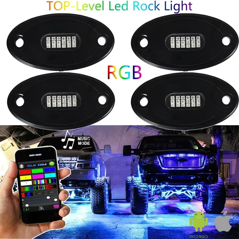 4 6 8 Pods 12volt RGBW LED Underglow Light Remote Control IP68 Under Car BT LED Rock Light for