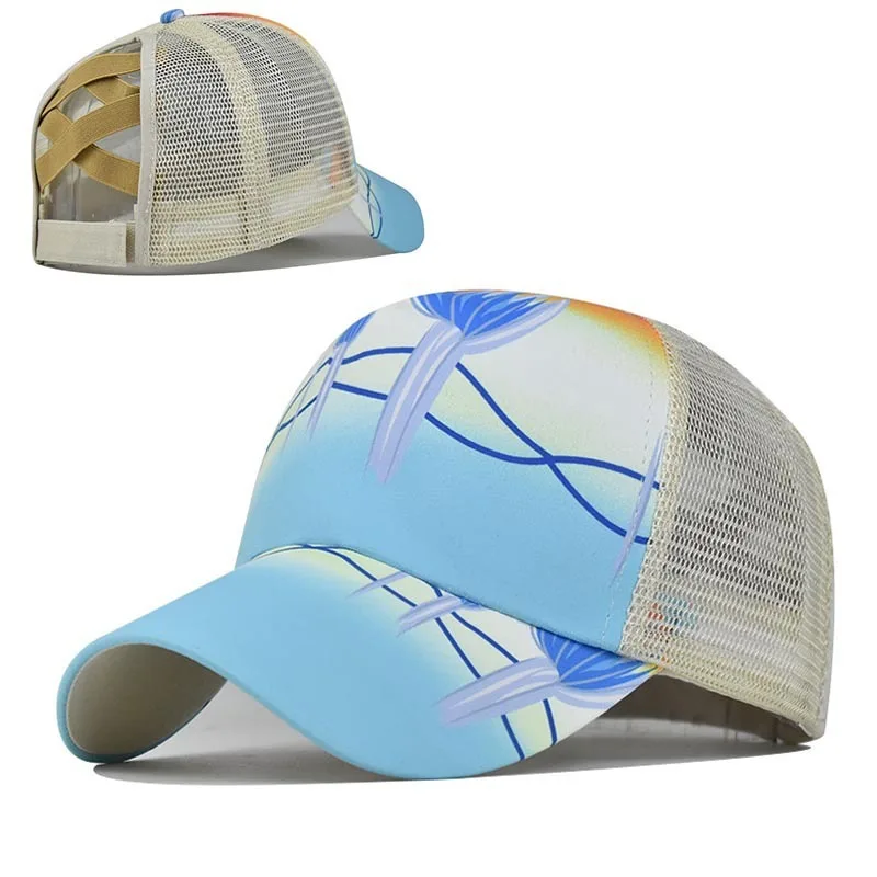 

Chinese Style Cross Women Sun Protection Sunshade Hat Ponytail Baseball Cap