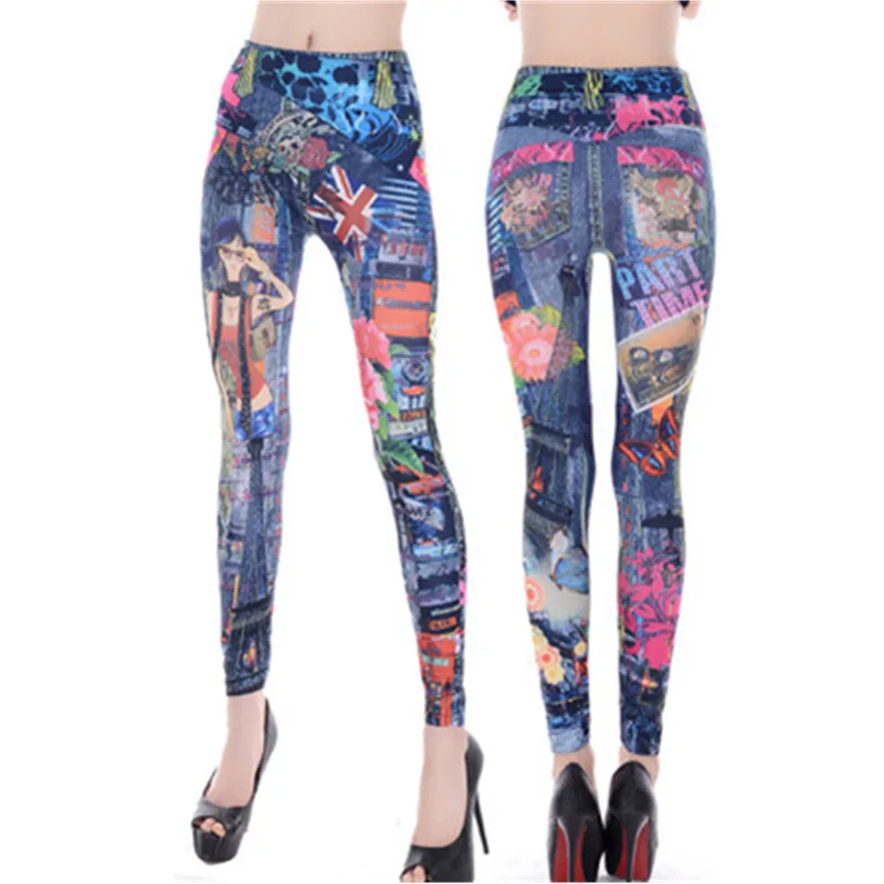 Ladies Stylish Women Seamless Leggings High Waist Graffiti Printed Leggings Trousers Stretch Fitness Pants Daily Casual Wear