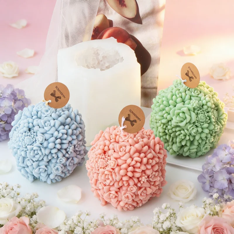 

3D Succulent Ball Silicone Candle Molds Realistic Plant Designs DIY Floral Garden inspired Resin Tool Easter Decor Boho Style