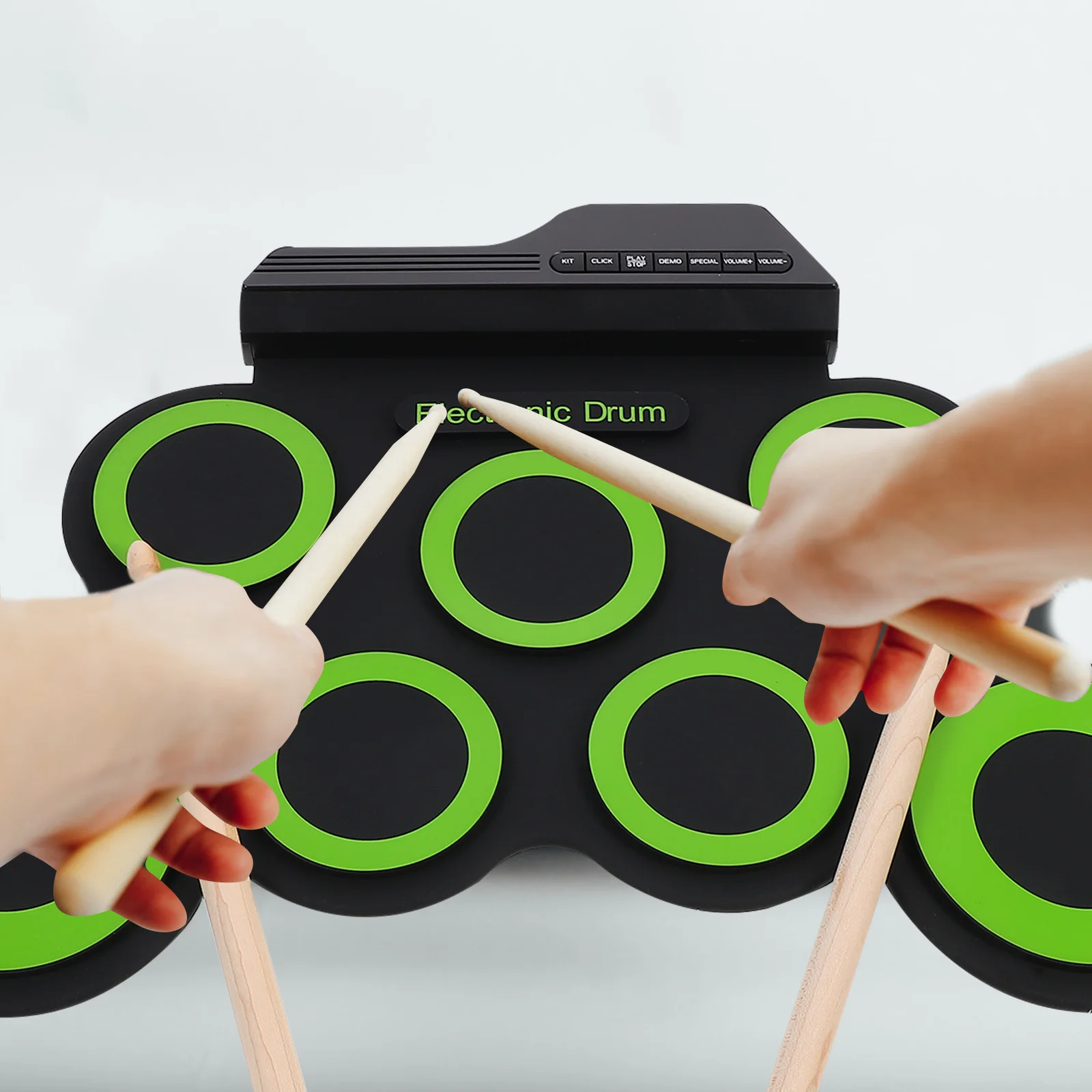 

1 Set Portable Silicone Folding Kit Hand Roll Drum For Kids Beginners Usb Connectable Compact Music Instrument