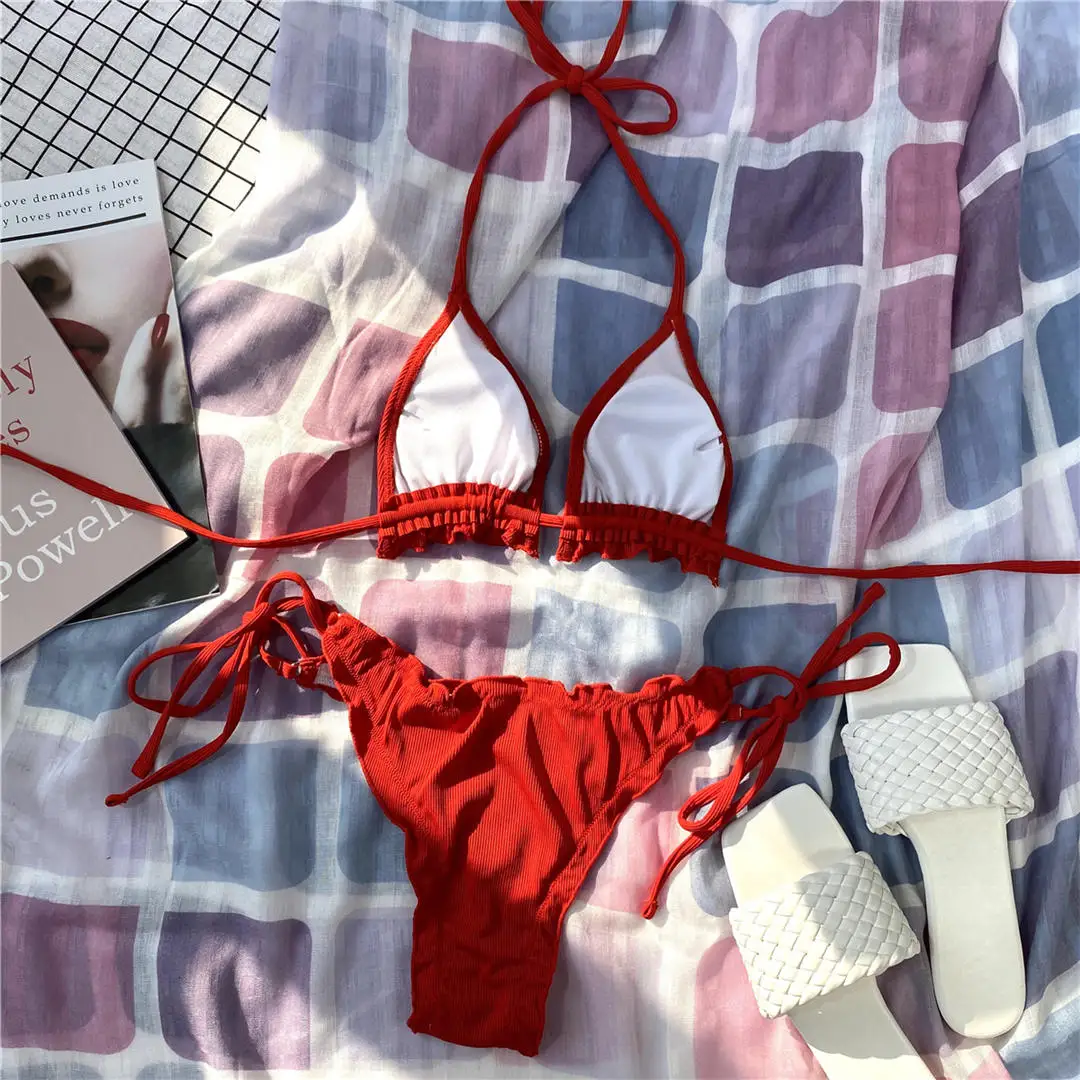 Rüschen-Bikini im brasilianischen Stil, zweiteiliger Badeanzug für Damen, Badebekleidung, Neckholder-Bikini, Badeanzug für Damen, V2817 – Detail 30