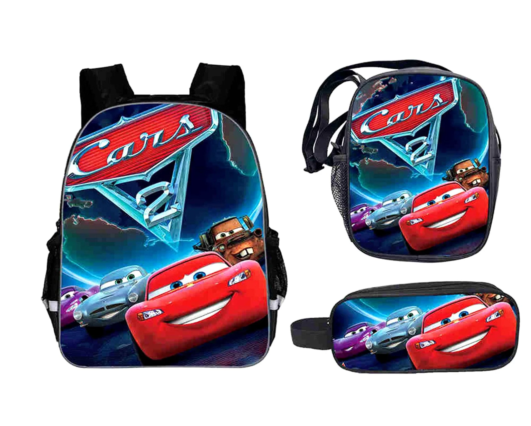 

Children Lightning McQueen School Backpack 3 in 1 Set-Cars Graphic School Bag and Shoulder Bag and Pencil Case
