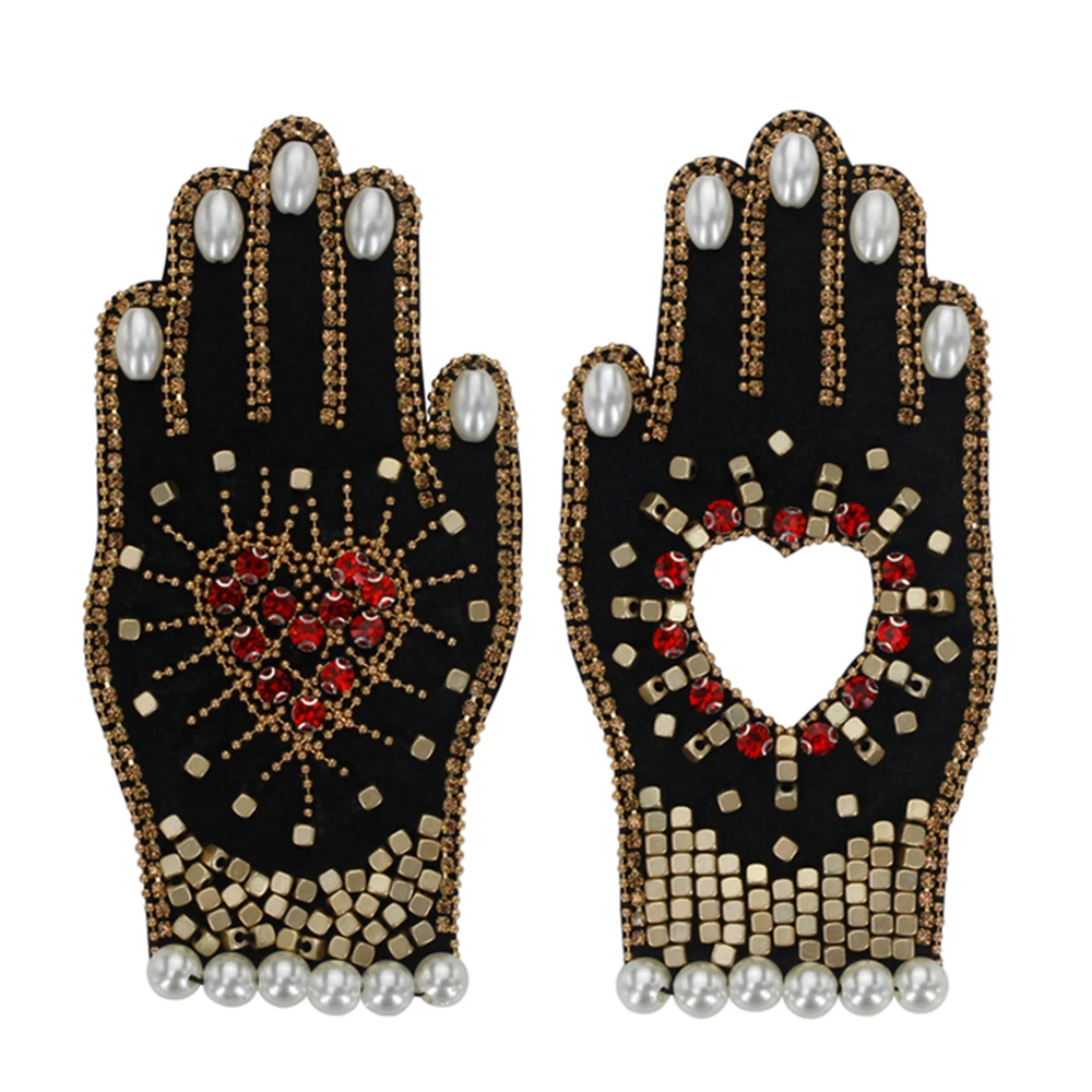 1pair Rhinestones Sunglasses Embroidered Sew on Patch Heart Wings Hands Diamond Beaded Crystal Applique Clothing Decorations