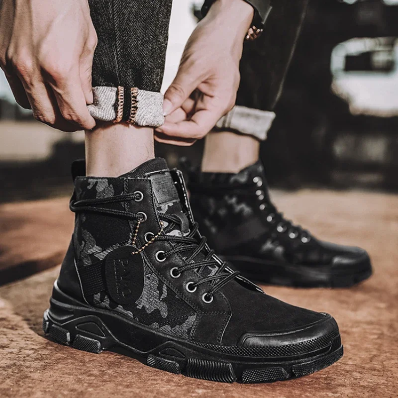 Men Camouflage Boots High-top Men Shoes Outdoor Desert Boots Breathable Non Slip Work Boots Platform Ankle Boot Sneakers Botas