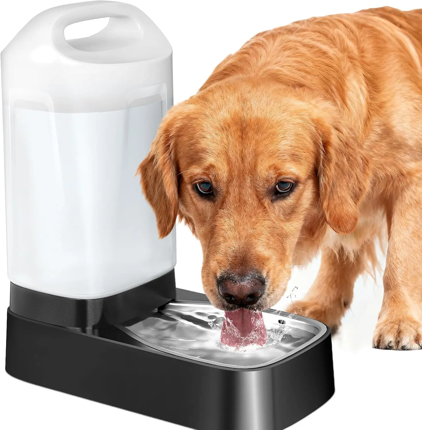 

Automatic Pet Water Dispenser with Stainless Steel Bowl, Gravity Self-Waterer for Large Dogs & Cats, Easy-Carry Handle