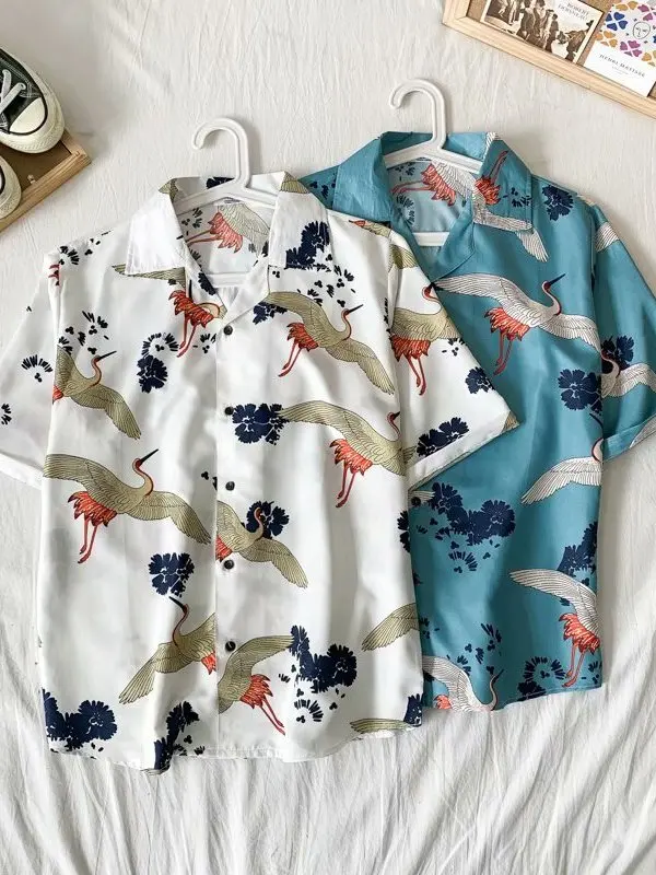 

Casual Floral Patterned Loose Fit Men's irt adient Dyed ort Sve Collar Regular Length Button Closure Summer irt