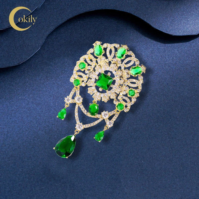 

OKILY Vinatge Zircon Brooch Women's Clothing Corsage Multi-functional Suit Pin Female Retro Court style Broche Decoration