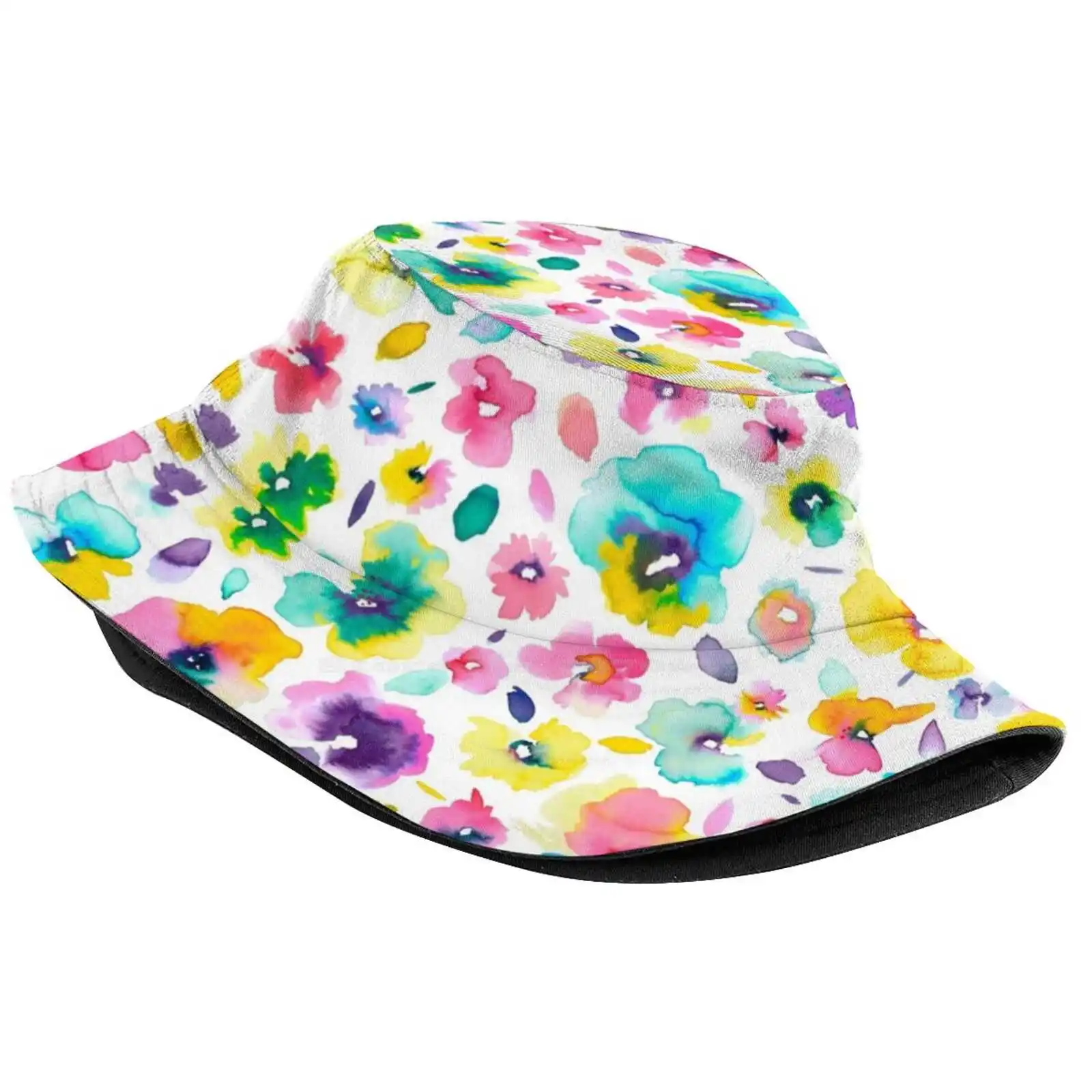 Watercolor Colorful Tropical Flowers Sun Cap Fisherman Hat Bucket Hats Flowers Tropical Caribbean Colombia Cuba Beach Coast