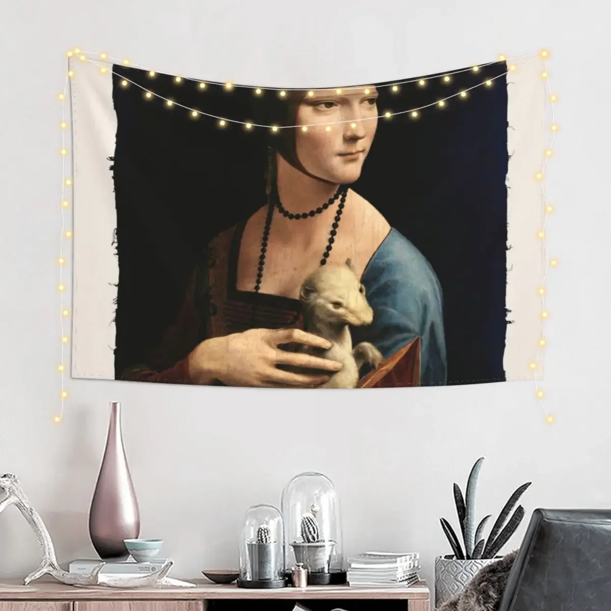 Lady with an Ermine - Leonardo da Vinci's Classic Painting Tapestry Japanese Room Decor Room Decor Tapestry