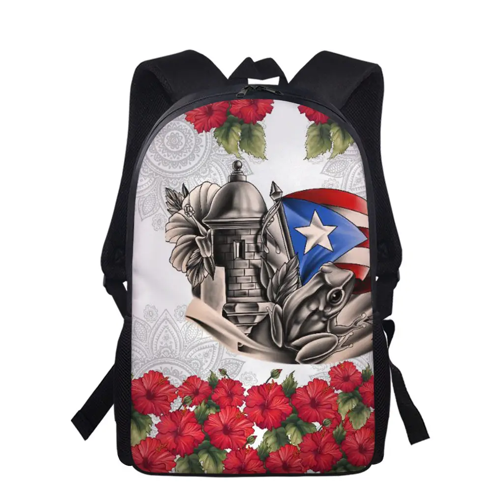 Maga Flower Puerto Rico Coqui Print School Bags for Kids Boys Girls School Backpacks Unique Elementary Student Teenagers Bookbag