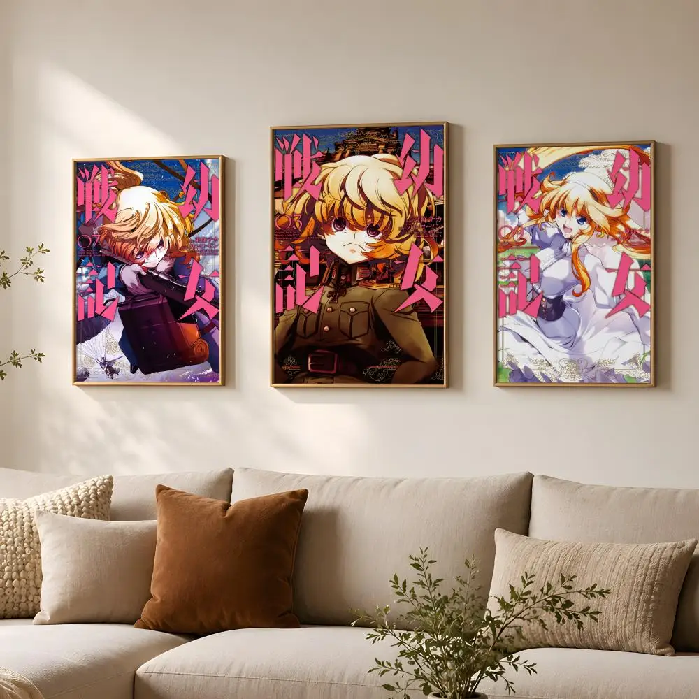 Anime T-The Saga of Tanya the Evil-l Poster Vintage Self Adhesive PP Wall Art for Living Room Bar Bedroom Home Decor Gift