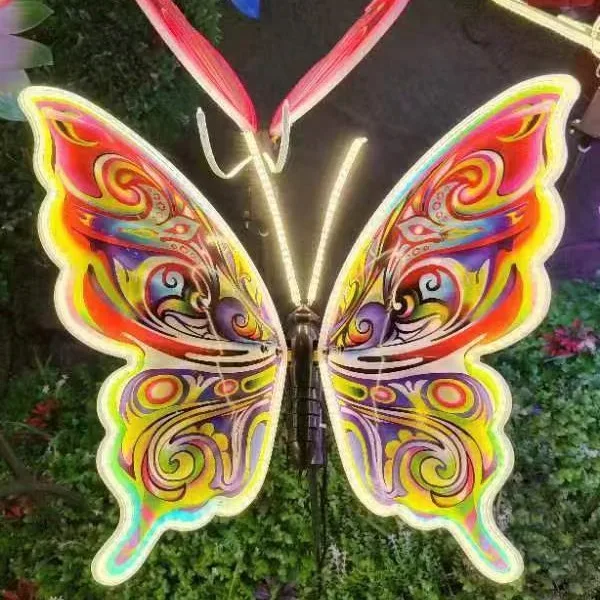 Led outdoor decoration butterfly lights 3D wings moving simulation dynamics hanging led insect butterfly lights decorations