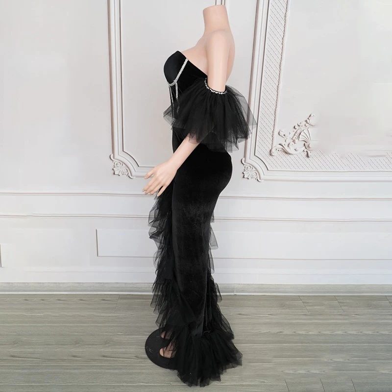 Women Singer Performance Party Dress Black Velvet Mesh Evening Dresses Bar Dj Ds Gogo Costume Stage Festival Outfit XS9234